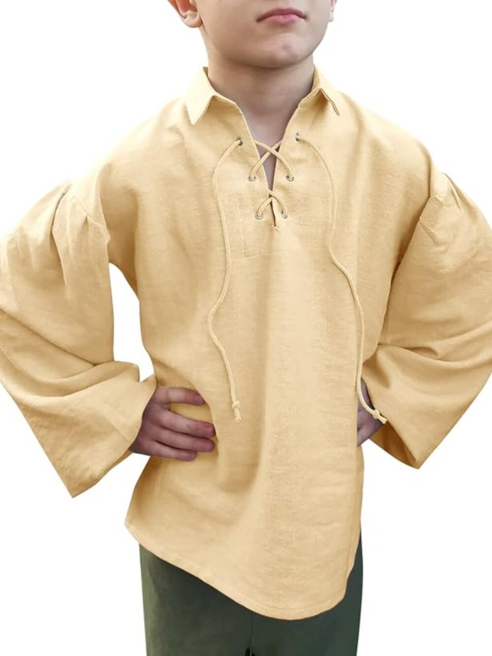 Boys 9/10 Medieval Pirate Shirt Renaissance Lace up Halloween Scottish Jacobite
